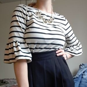 Striped blouse with flare sleeves